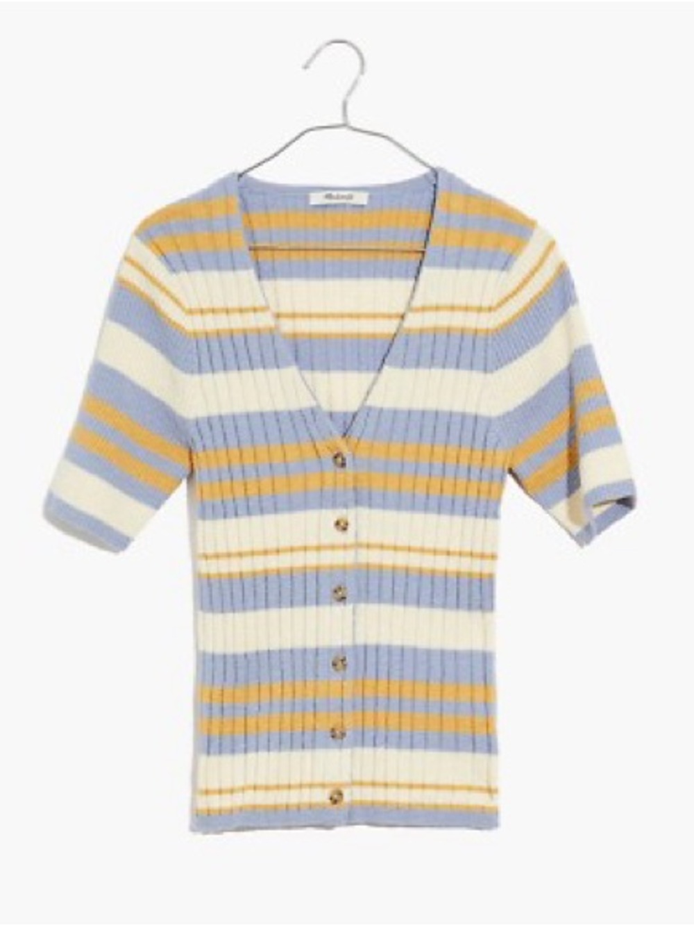 Madewell Glencrest Button-Front Sweater Tee Blue and Yellow Striped Knit XS - Picture 3 of 9